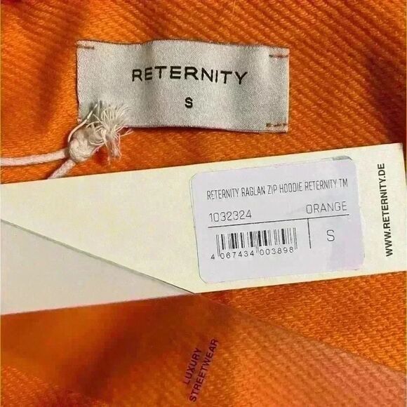 RETERNITY Raglan Zip Hoodie S Orange Luxury Streetwear Spell-Out Pockets NWT - Picture 11 of 13